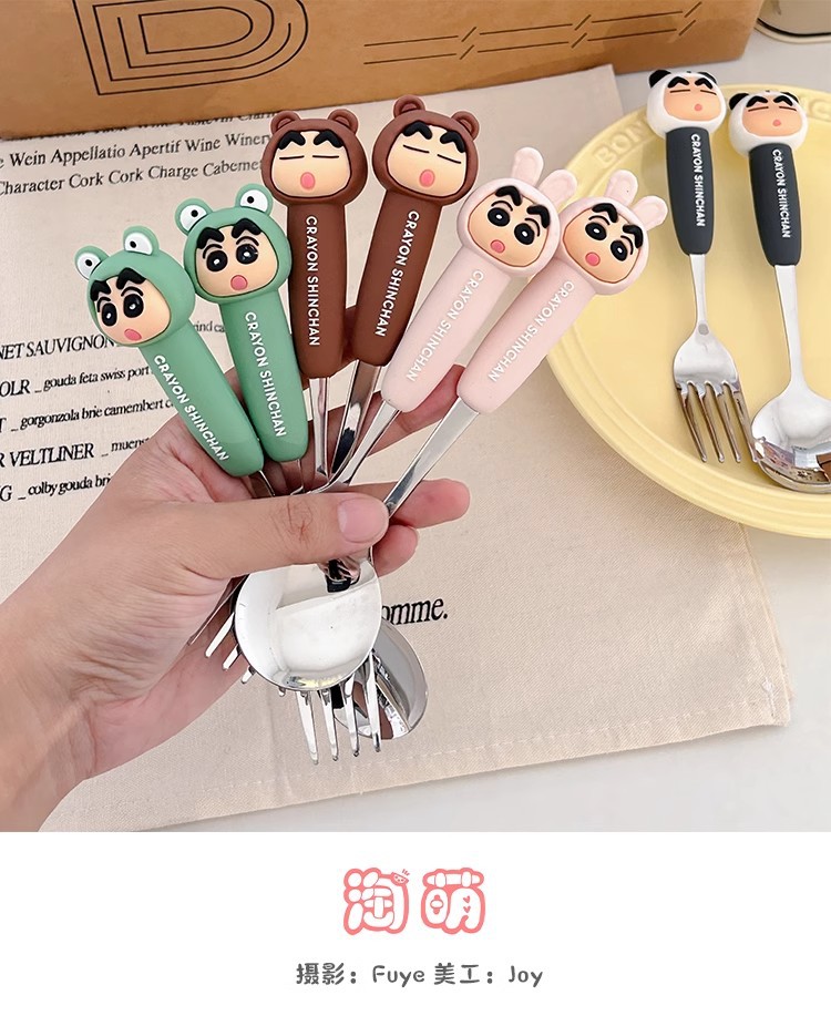 Cute Crayon Shin-chan, high appearance level children's spoon and fork, household dining 304 stainless steel watermelon spoon and small spoon pic 13