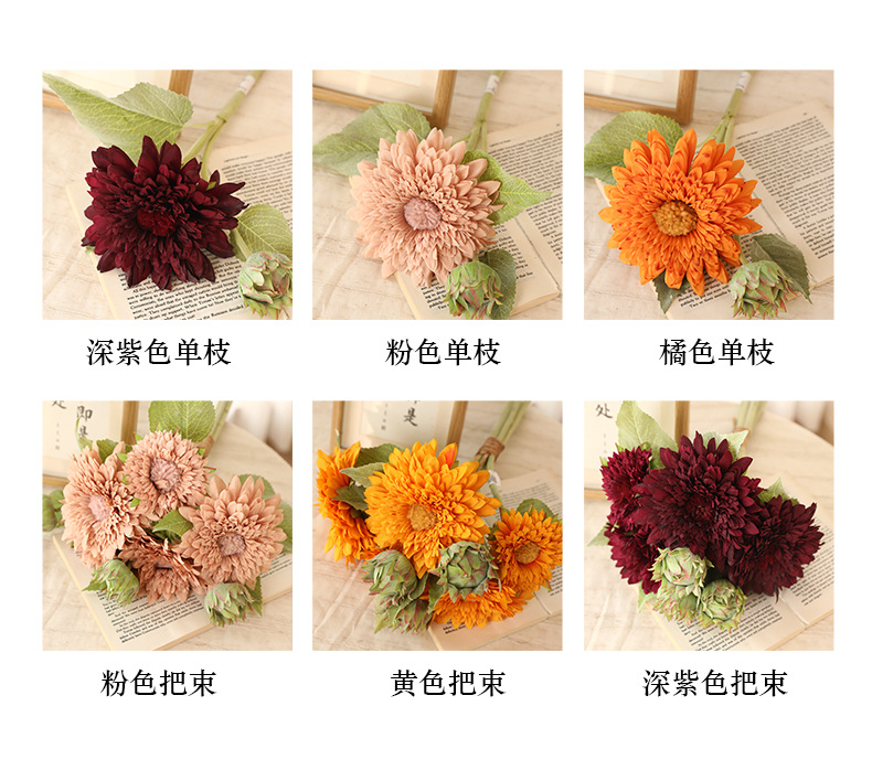 高级感植绒泰迪向日葵仿真花客厅卧室装饰摆件工艺品创意礼品毛线花详情16