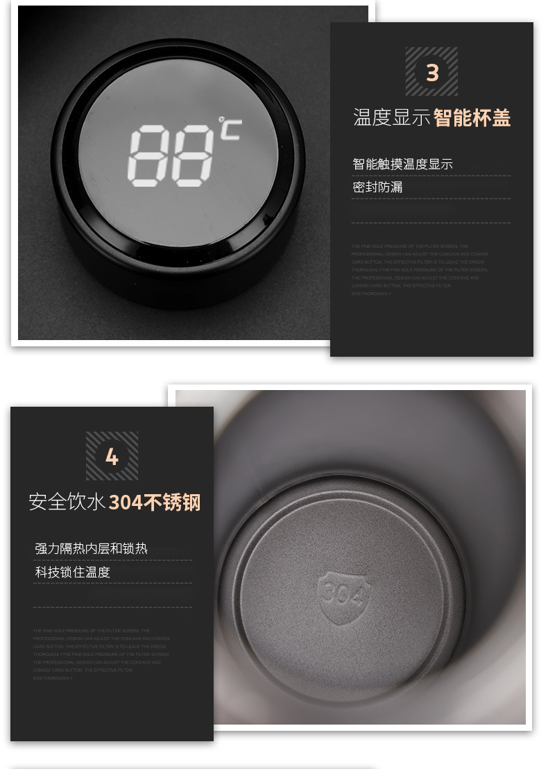 Smart temperature-measuring insulated cup, LED touch display temperature water cup, couple cup, creative business cup, gift water cup pic 13
