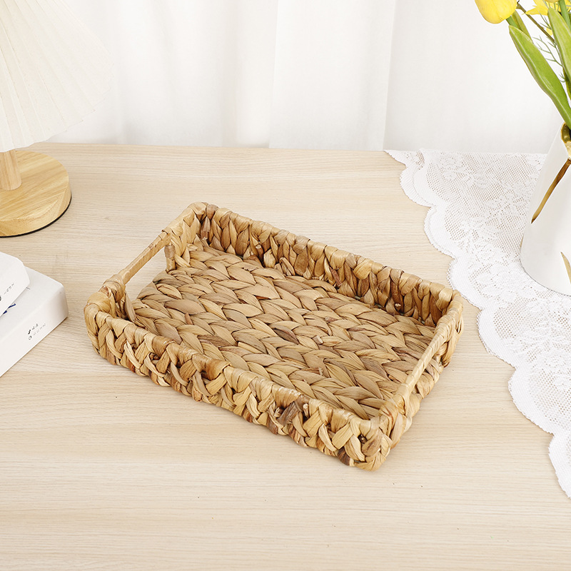 Wholesale of new water hyacinth straw woven storage baskets, household desktop trays, snack and bread storage baskets, and toy storage boxes pic 6