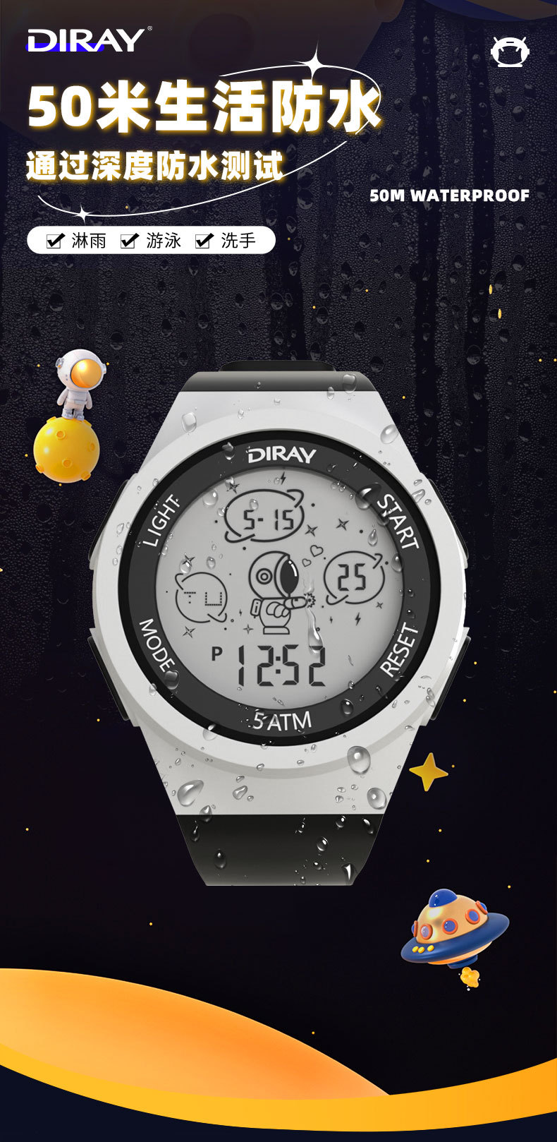 Round electronic watch for men, waterproof luminous sports led watch, trendy ethnic student artistic electronic watch for men pic 4