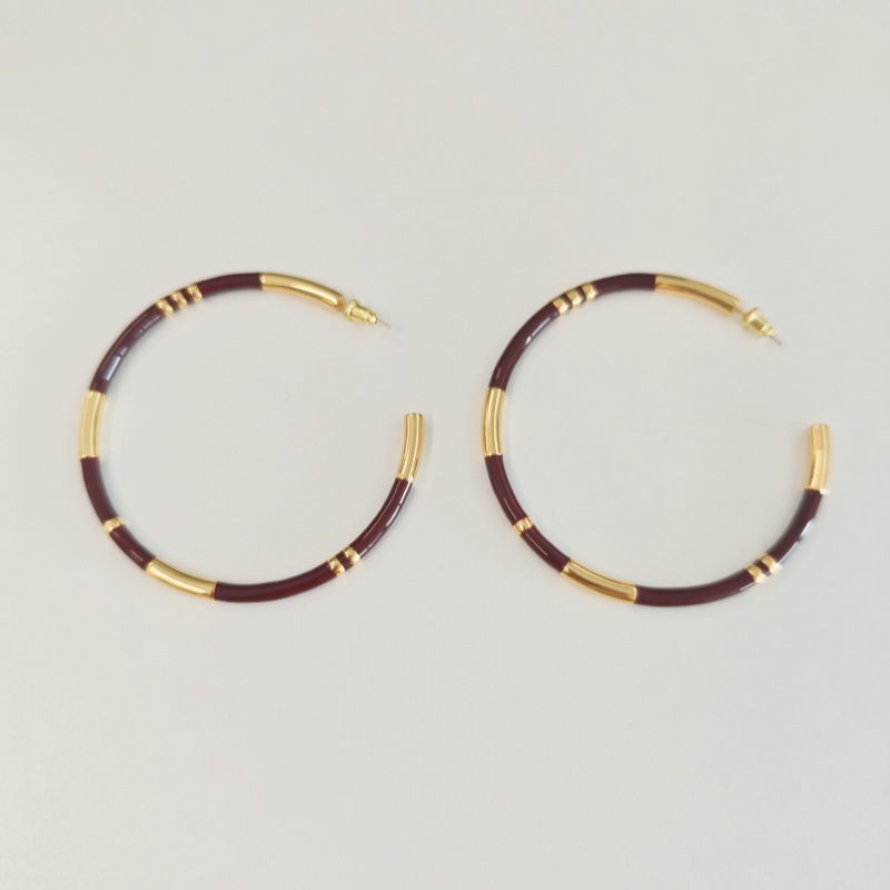 C形珐琅圈圈拼接耳环女法式轻奢小众设计感复古气质银针撞色耳圈详情42