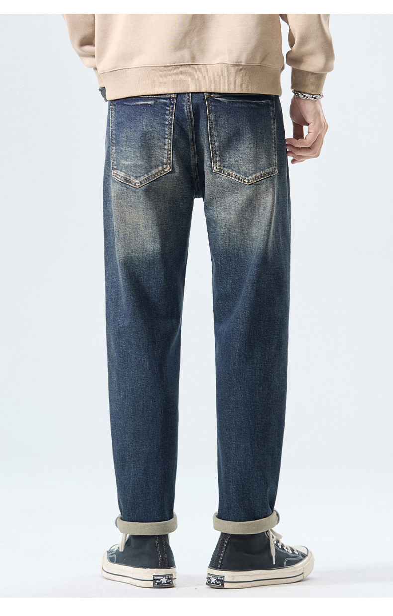 LK男装|2025春季牛仔裤男潮牌休闲修身透气弹力收脚男士牛仔裤子详情13