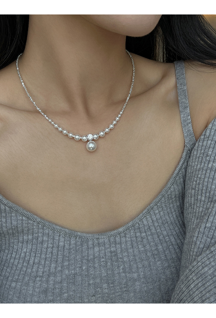 新中式碎银子王妃施家强光珍珠S925纯银渐变项链设计高级感锁骨链详情13