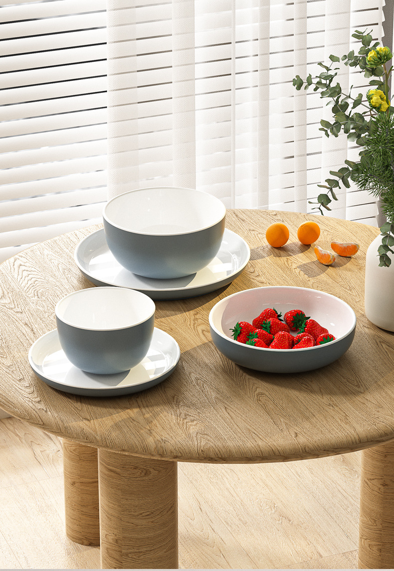 Customized two-color melamine tableware set, dinner plates, saucers, small plates, rice bowls, noodle bowls, soup bowls, fast food pic 10