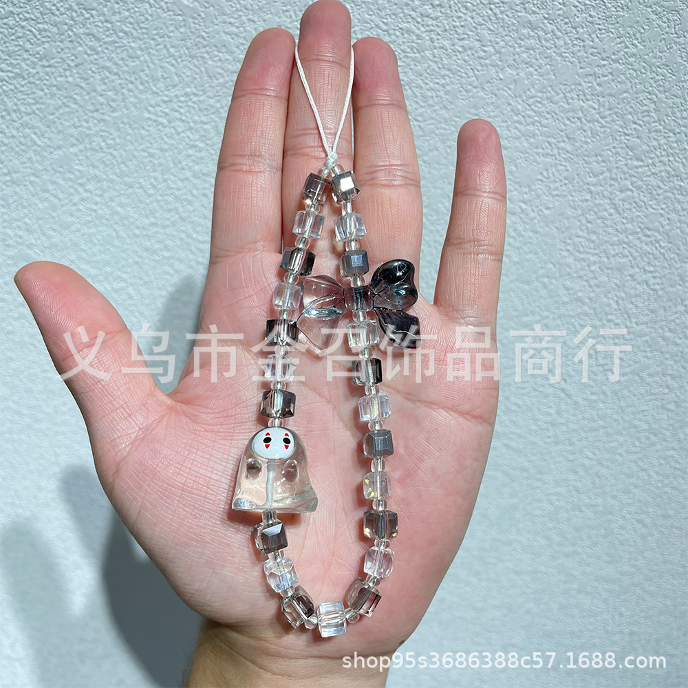 Halloween ins mobile phone chain Pumpkin ghost Skull Ghost face hand-painted mobile phone pendant, beaded keychain pendant pic 1