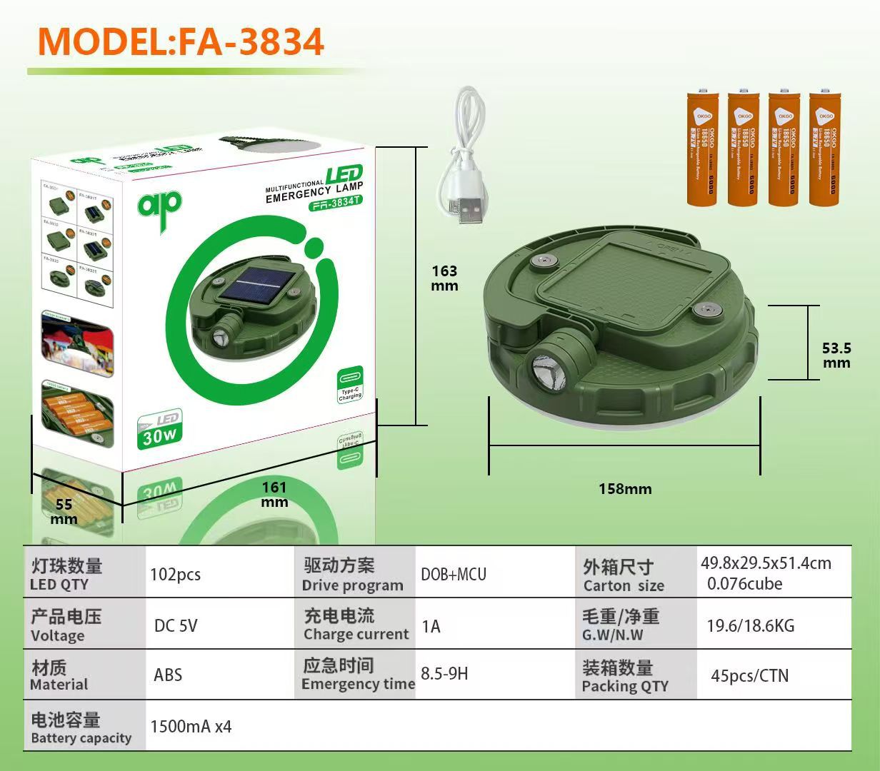 新款太阳能充电户外帐篷灯露营照明多场景室内应急灯可调节手把详情5