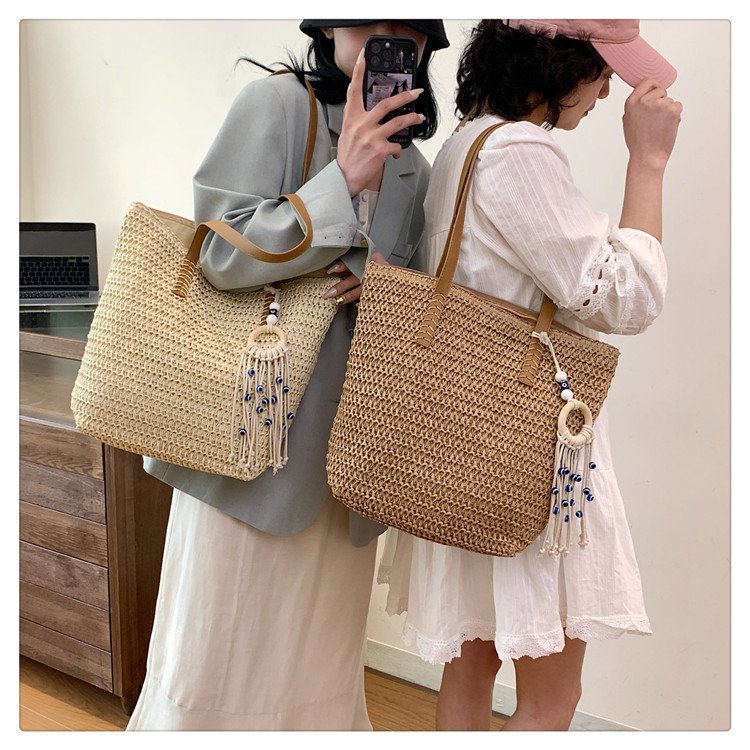 2024时尚新款沙滩草编大容量包包女单肩包百搭洋气编织旅行托特包详情18