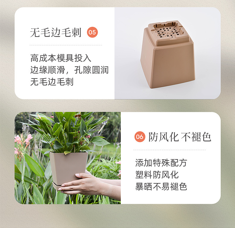 多肉盆小方盆塑料树脂小号桌面懒人花盆家用多肉植物花盆带底托详情6