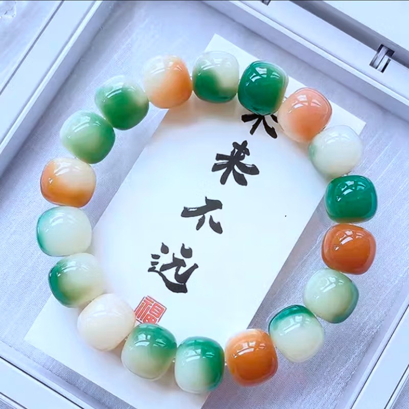 阴皮渐变绿白玉菩提子手串女小青柠绕指柔文玩菩提根佛珠菩提学生详情27