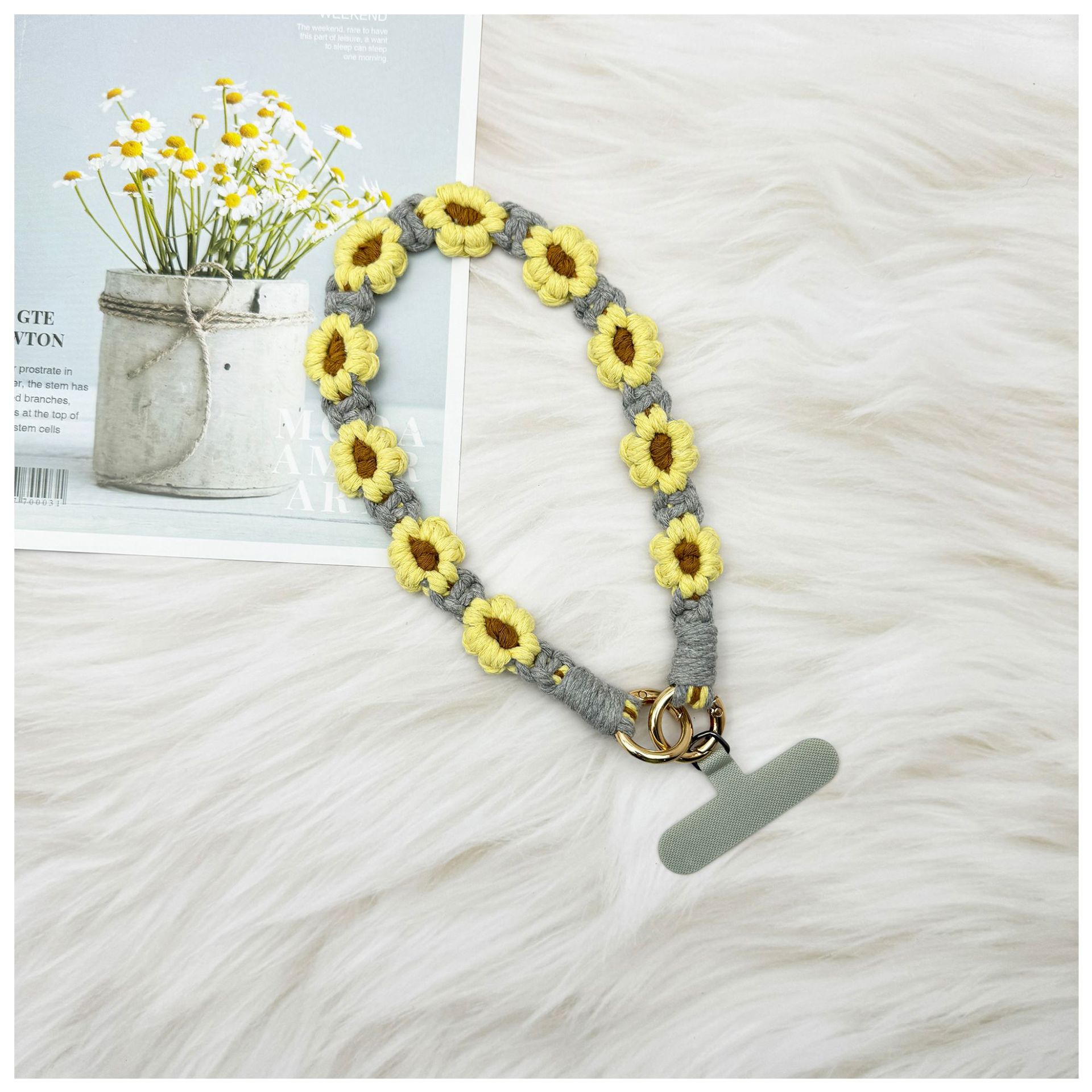 ins欧式手机挂件编织手机链小雏菊花朵编绳钥匙扣包包创意礼物女详情27