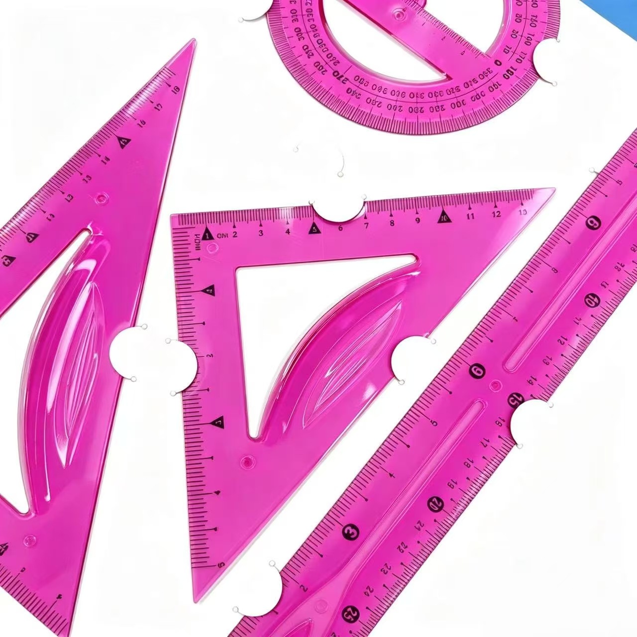 Venta directa de fábrica conjunto de cuatro piezas PVC soft sleeve rule triangular rule straight transferer en stock logotipo impreso texto de talento pic 6