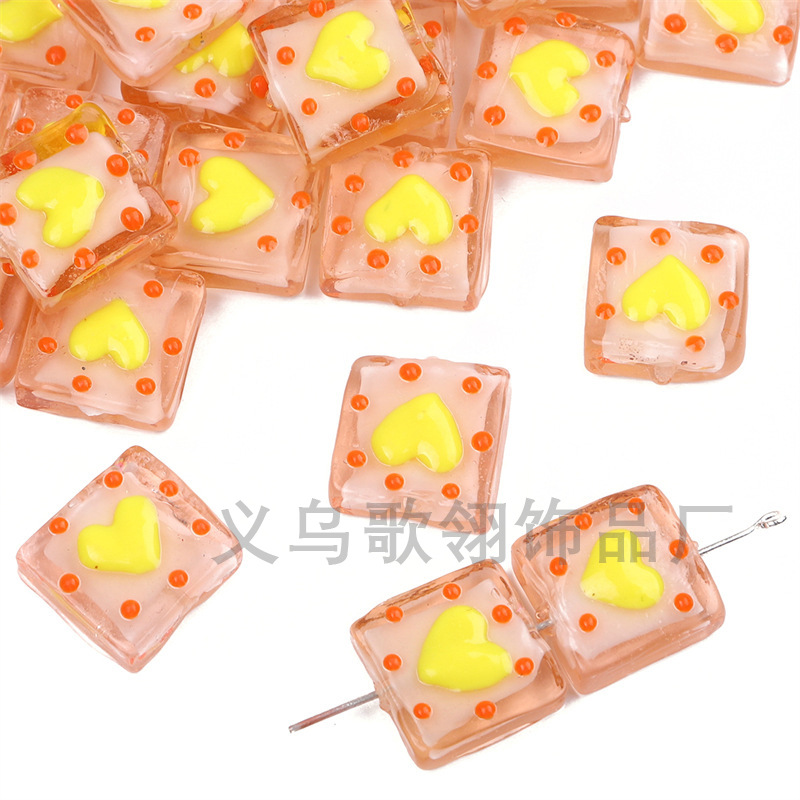 精美琉璃方块爱心滴油手绘DIY手链项链手机链斜挎链串珠配饰详情1