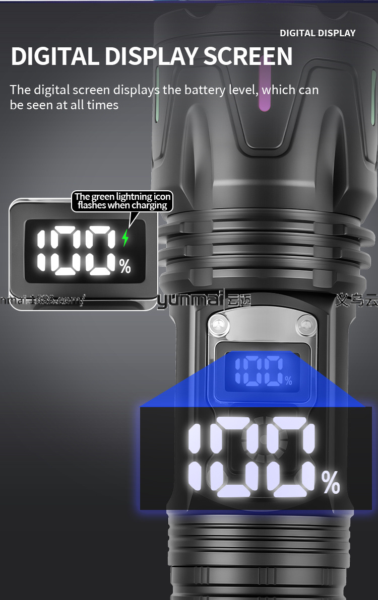 亚马逊新款数显白激光手电筒可透光荧光条带输出强光远射理发器多功能照明工具详情8