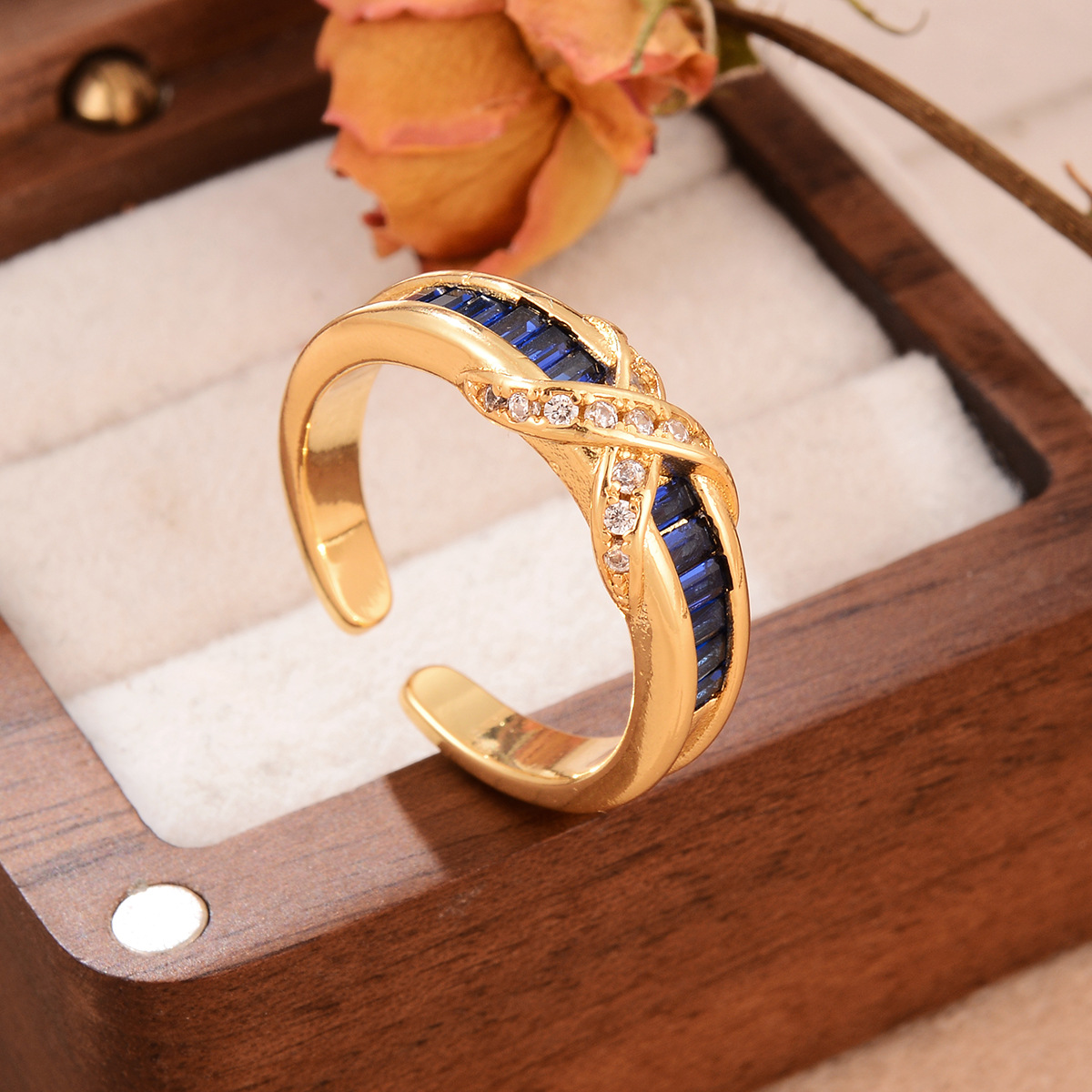 Simple and fashionable metallic style, irregular geometric pattern open ring set with zircon, versatile and fashionable texture hollowed-out jewelry pic 25