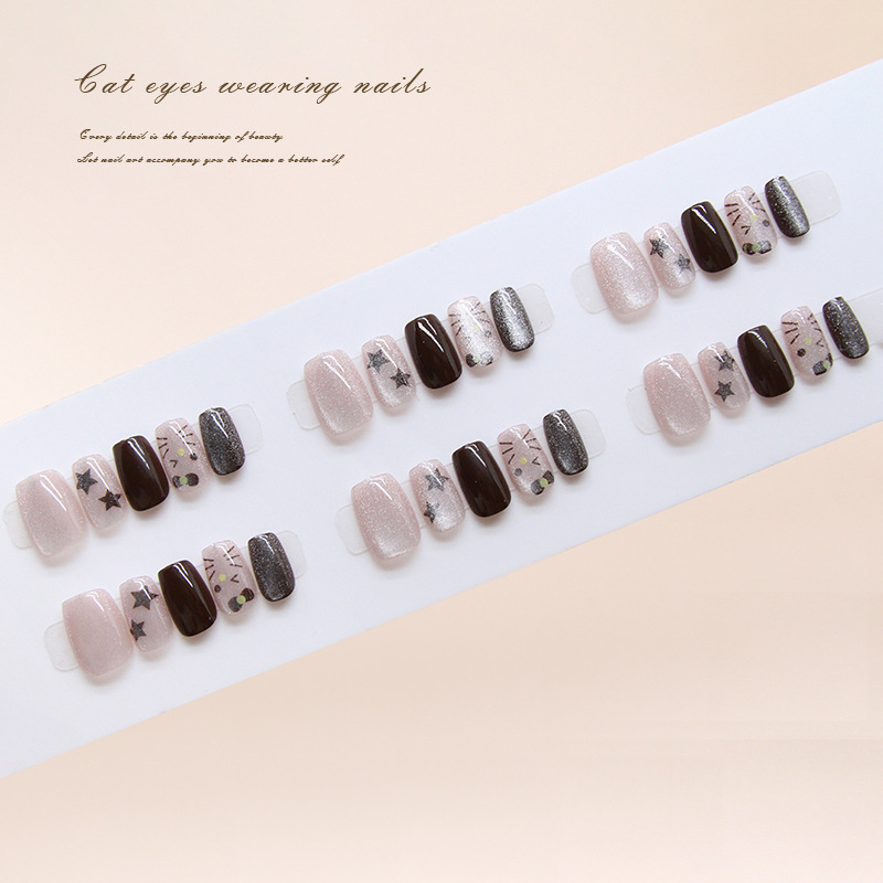 Handmade prefabricated nail nail with cartoon lines, cute cat stars, cat eyes, sweet girl, 30 pieces pic 7