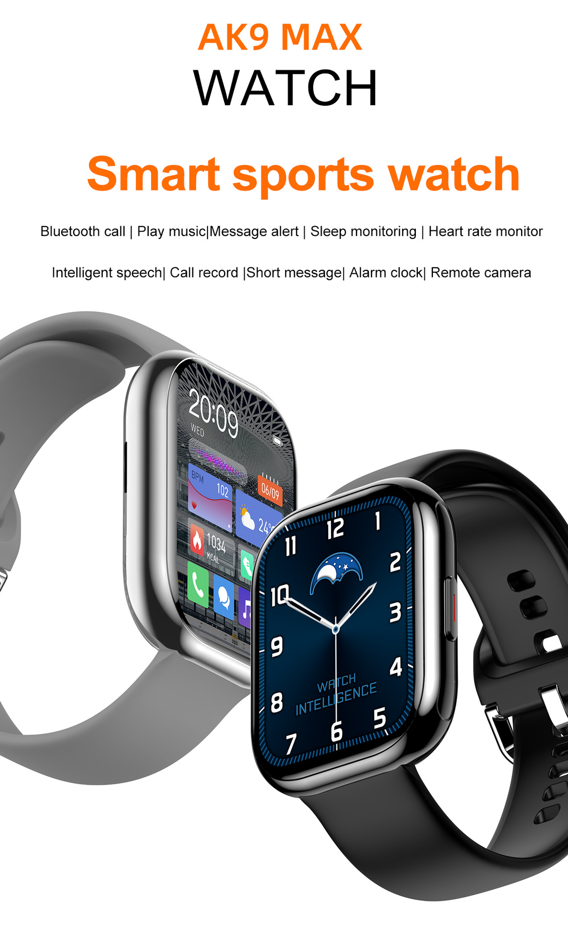 2024新款跨境AK9智能手表心率血氧血压健康监测运动手表蓝牙通话详情2