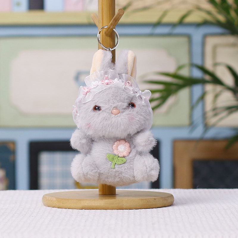 Cartoon headscarf, flower-hugging rabbit pendant, cute plush toy doll, bag, hanging decoration, doll, keychain, doll pic 4
