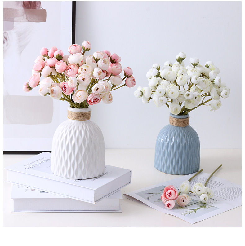 迷你仿真露莲花束小茶玫瑰家居装饰人造花新娘手捧绢花多头小玫瑰宠物园艺花盆容器详情18