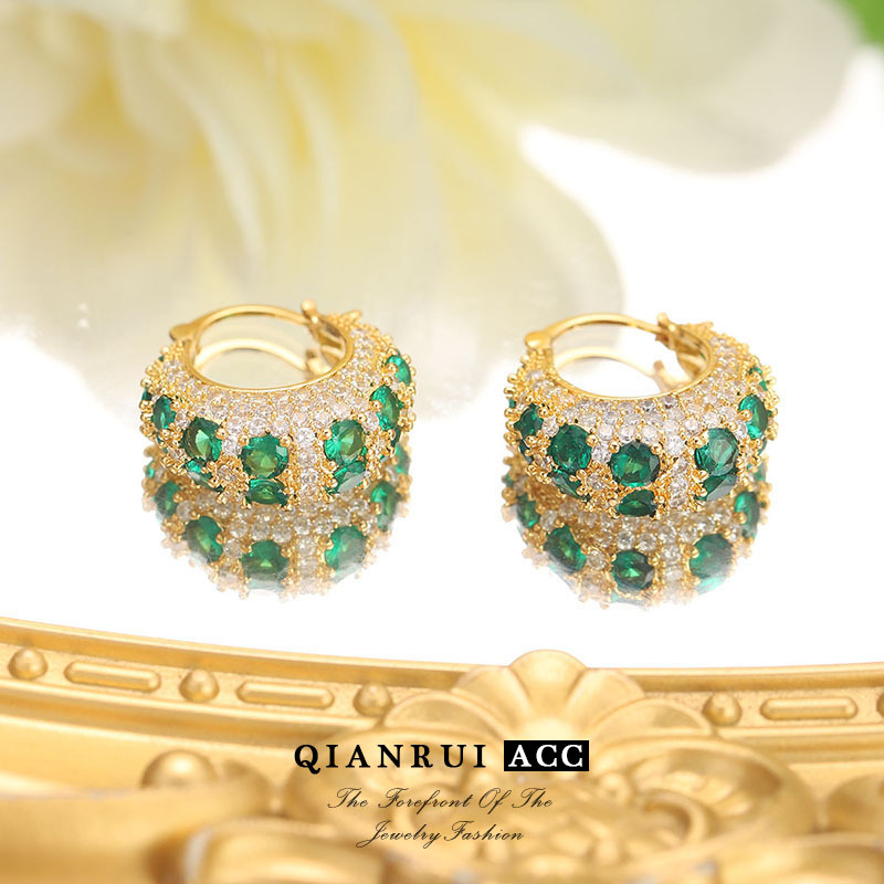 法式轻奢镶锆小众高级感设计耳扣圆圈绿色小巧精致时尚耳饰女批发详情18