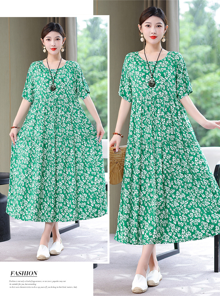 妈妈棉绸连衣裙夏季中老年女装短袖高端气质外贸人造棉裙子有口袋详情27
