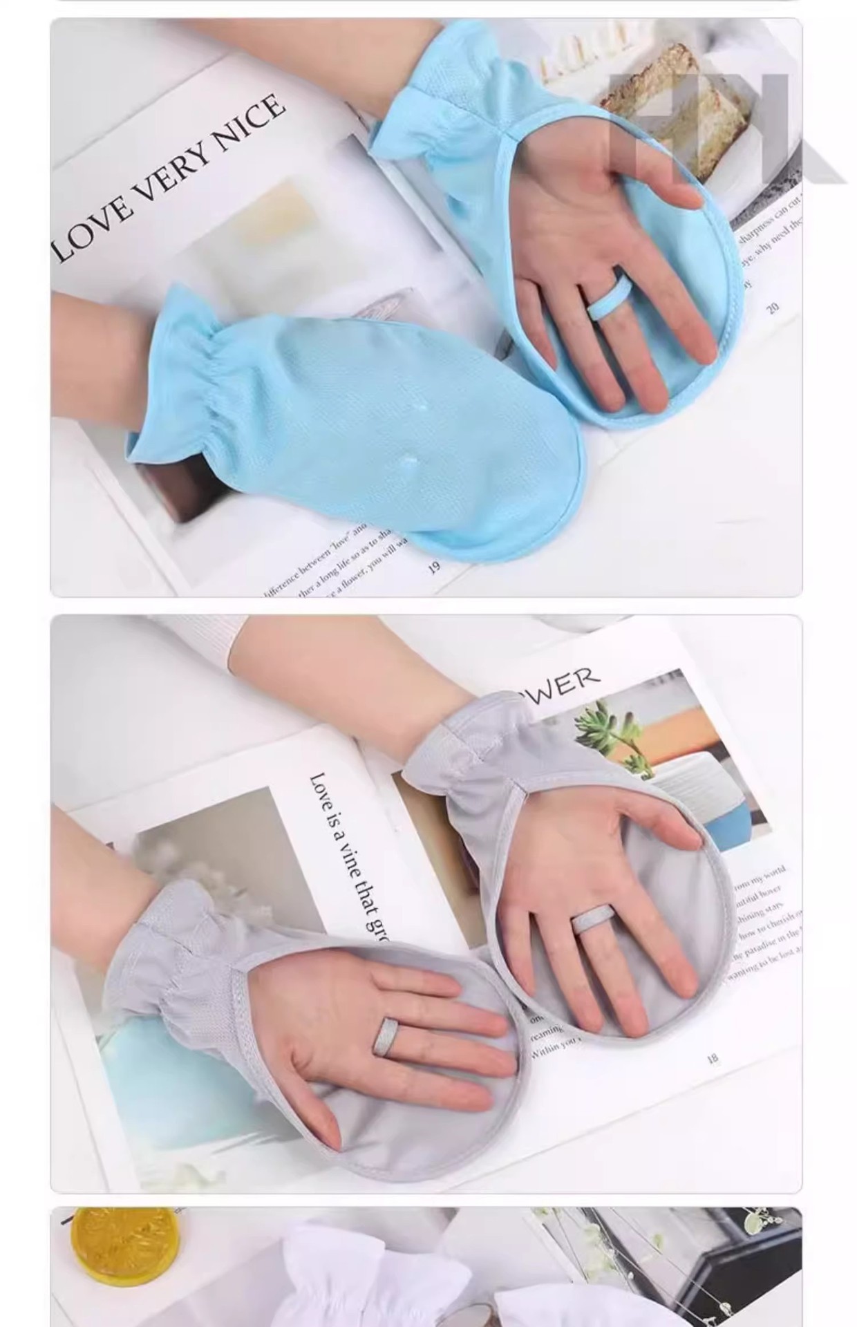 防晒手套女士开车专用夏季薄款短款骑电动车遮阳冰丝露指遮手背白详情10