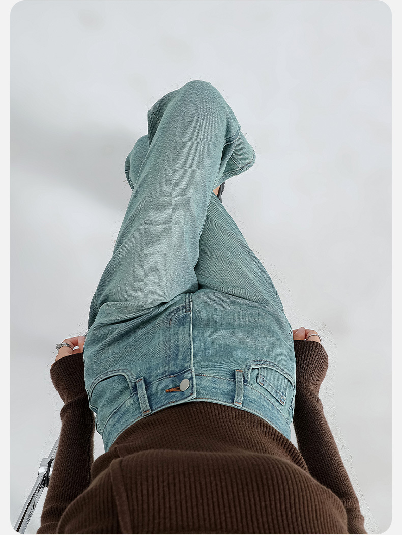 Leica four-sided blue Spring/Summer 2025 new straight-leg pants, Lyocell nine-inch original color high-waited cigarette tube pants for women pic 10