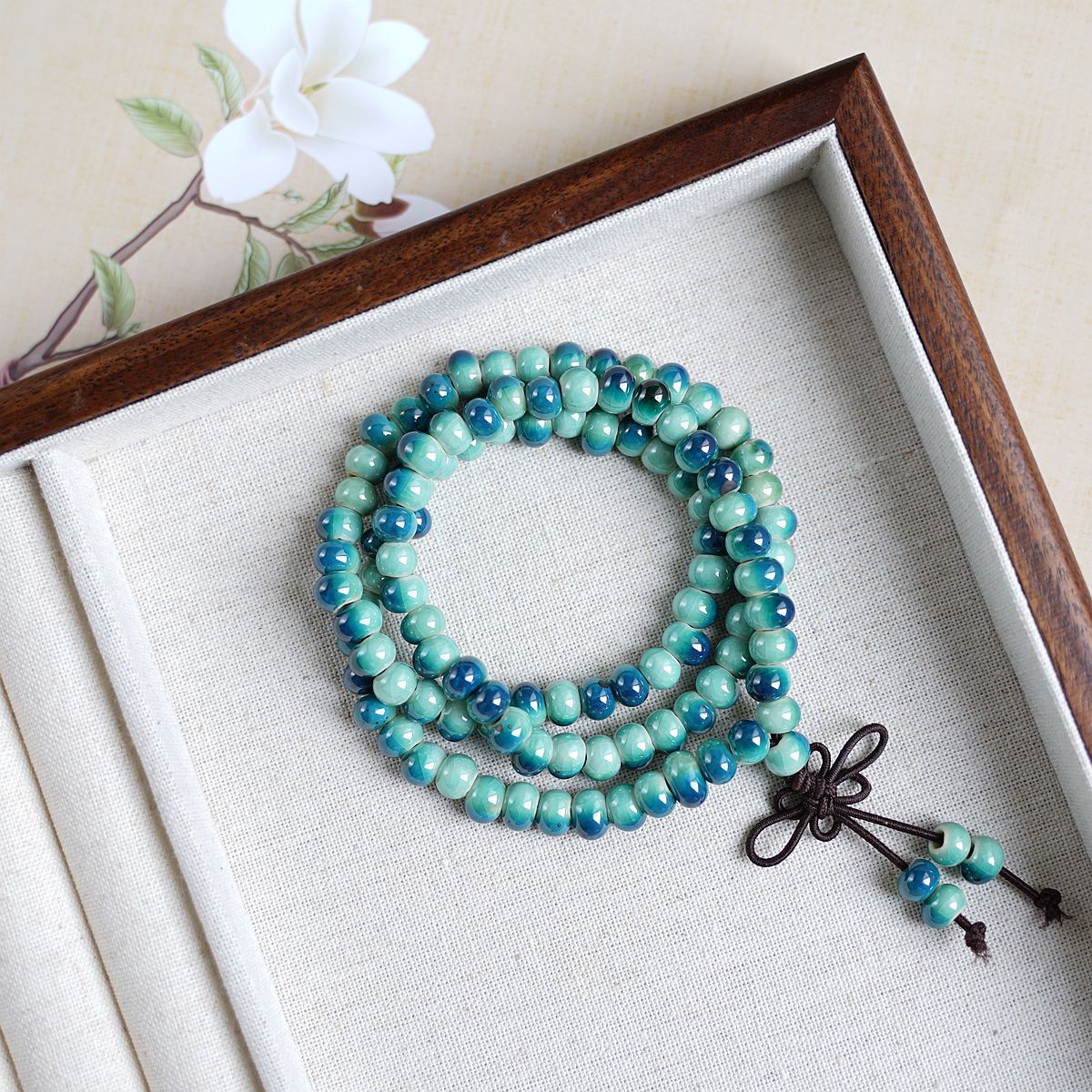 New Chinese-style playing three-circle stacked 108-bead Jingdezhen ceramic bracelet jewelry for women wholesale, ethnic style bracelet for women pic 9