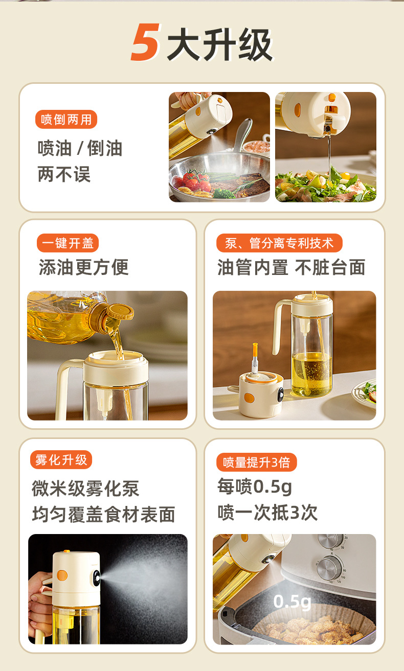 免开盖喷倒两用油壶厨房喷雾不挂油防漏油罐酱油醋玻璃调味料罐瓶详情2
