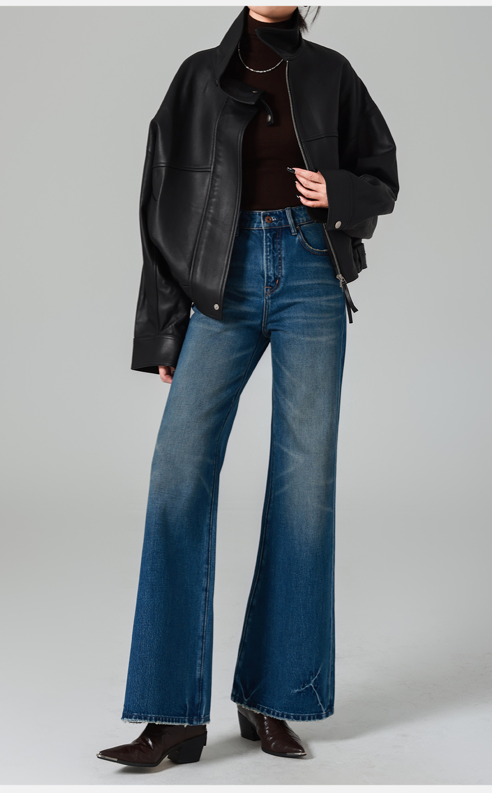 Long-legged big bull/High-waisted jeans for women, loose, slightly flared wide-leg pants, retro feng shui wash, 25 autumn and winter new trend pic 22