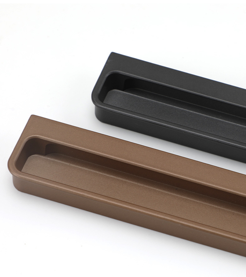 The black invisible handle of the tatami is embedded with the drawer handles of the cabinets and wardrobes. The sliding door is equipped with a golden concealed embedded handle pic 105