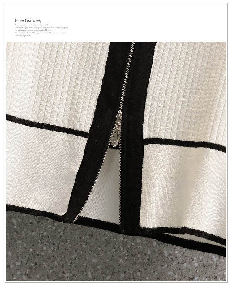 A 200-pound large-sized chanel-style knitted cardigan for early autumn, a V-neck double zipper loose, waist-cinching and slimming base layer for women pic 19