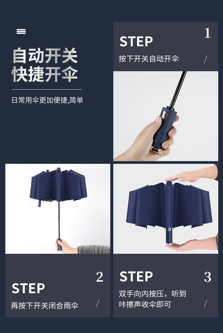 Umbrella printing fully automatic LOGO three-fold umbrella, large business black vinyl folding advertising gift, umbrella printing word gift box pic 18
