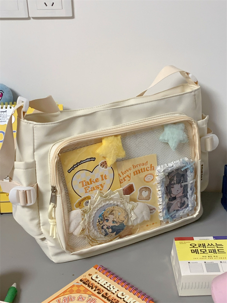 学院风痛包日系ins透明书包大容量简约单肩斜挎包时尚少女邮差包详情33