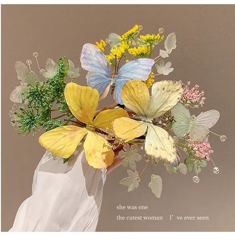 汉服发饰森系蝶恋花发夹汉服花枝配饰侧边夹头饰古风唐风古装发饰详情5