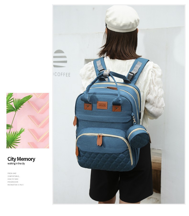 跨境高级感双肩背包多功能妈咪包母婴外出轻便大容量折叠婴儿床包详情23