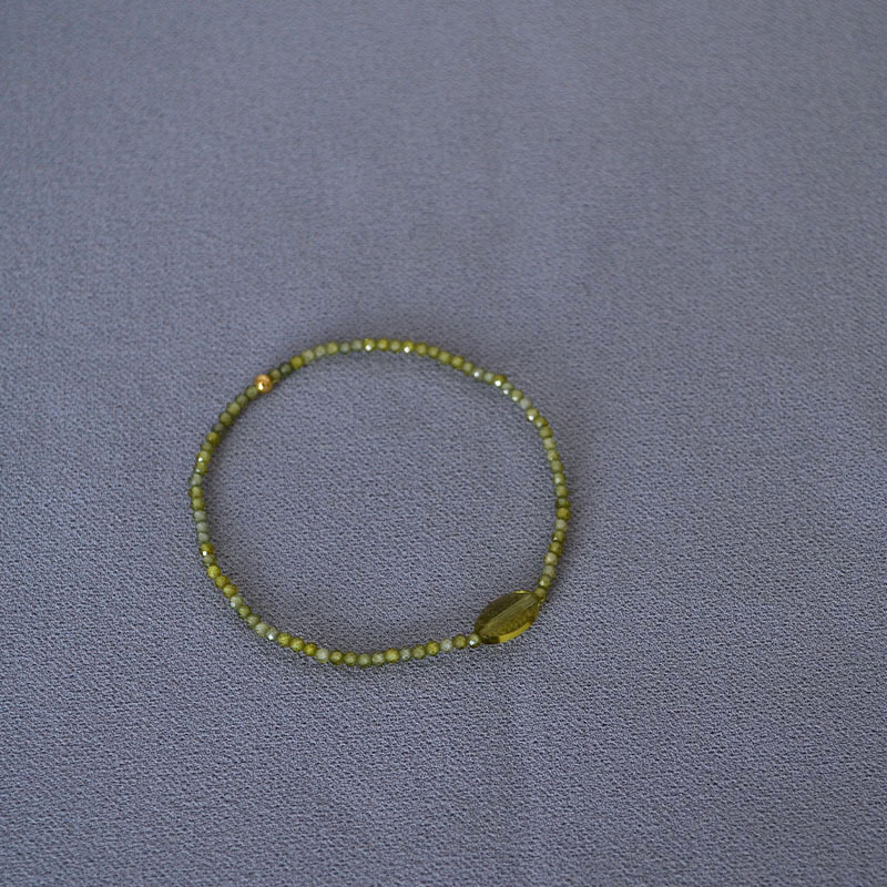 法式小众设计夏日清新橄榄绿色闪亮锆石串珠叠戴混搭简约弹力手链详情7