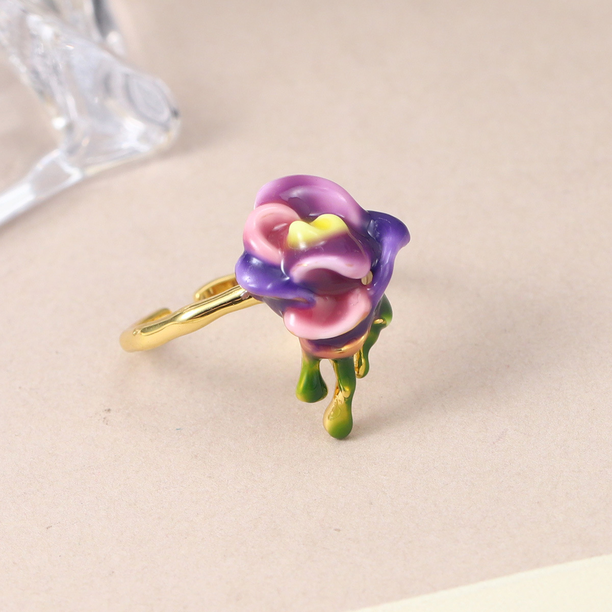 森系珐琅高级感锆石彩色戒指可调节小众设计不掉色花朵指环开口戒详情30