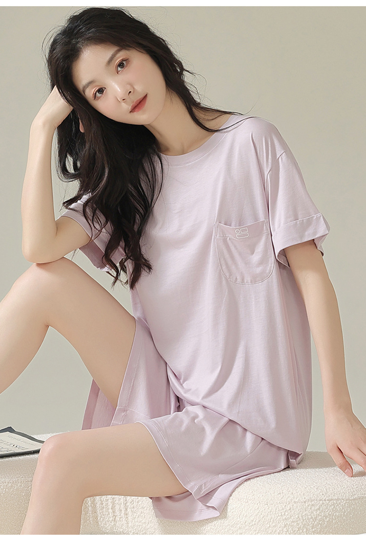 莫代尔睡衣女士夏季短袖短裤薄款夏天宽松可外穿家居服套装批发详情9