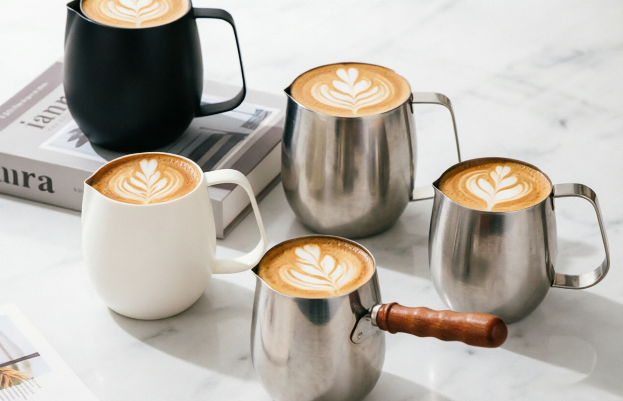 304 stainless steel latte art milk cup, small oil-pouring pot, hot oil baby food pot, milk pot, long handle, household oil-pouring pot pic 1