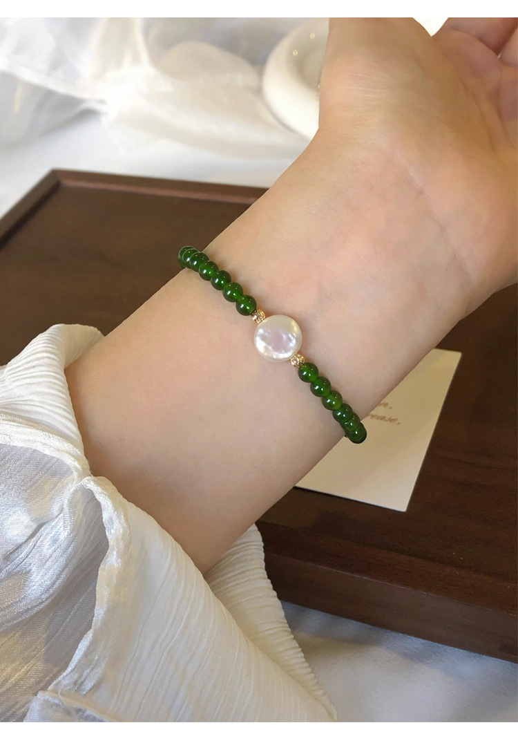 绿玉髓异形巴洛克淡水珍珠手链弹力可调节串珠小众新中式玛瑙手链详情5