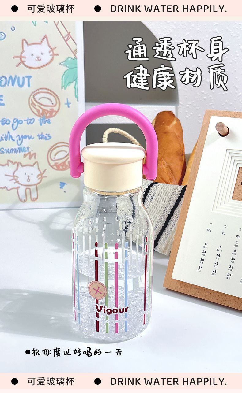 新款水杯女高颜值玻璃杯大容量带提手咖啡杯家用学生小众个性杯子详情5