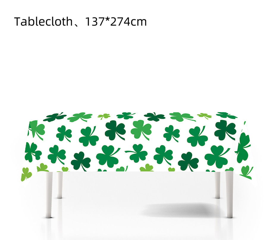 跨境新款圣帕克里节三叶草金币一次性桌布派对场景布置装饰用品详情8