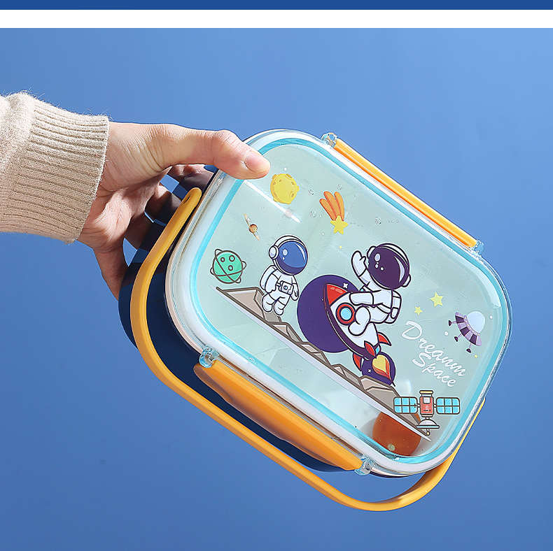 宇航员恐龙独角兽卡通双层手提饭盒户外野餐盒便当可微波带酱料杯详情5