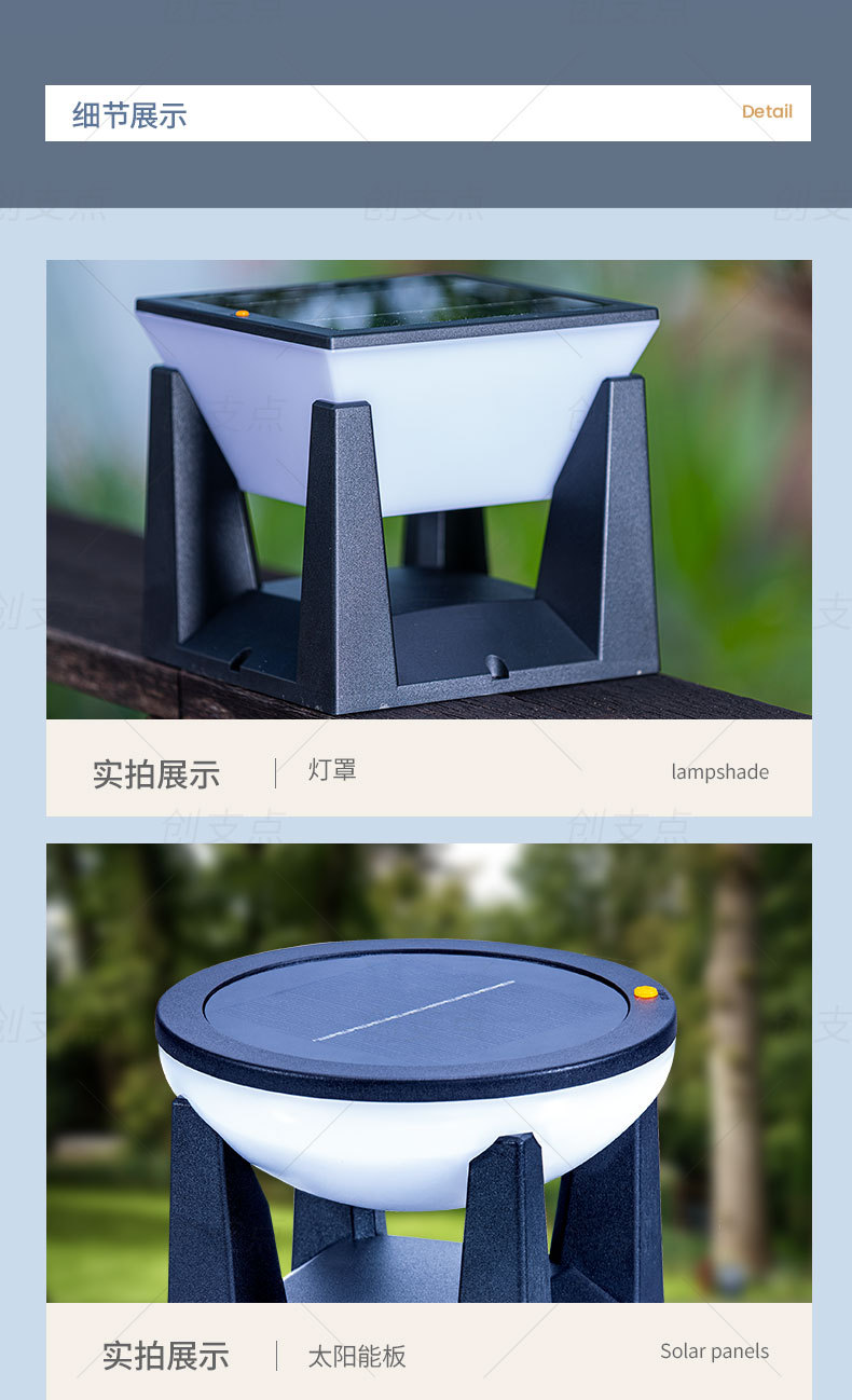 Solar outdoor garden lights, new cross-border export style, villa storefront, fence, fence, lawn, column head lights pic 22