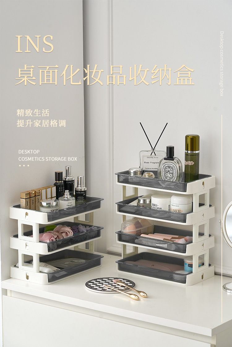 Light luxury cosmetics storage rack, large-capacity bathroom dressing table storage rack, multi-layer handle plastic transparent storage box pic 1