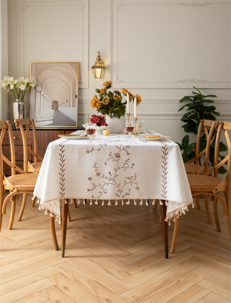 Amazon cross-border embroidered checkered flower tassel tablecloths, rectangular coffee tables, tablecloths and table coverings manufacturer embroidery pic 66