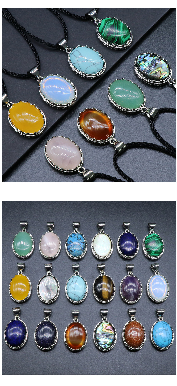 合金镶嵌水晶玛瑙石吊坠椭圆形复古紫晶项链时尚男女同款饰品批发详情15