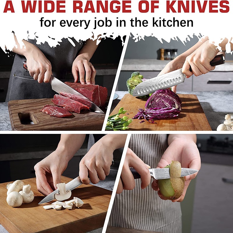 A set of 5 best-selling Japanese kitchen knives, chef knives, bread knives, Santoku knives and Damascus knives on Amazon pic 4