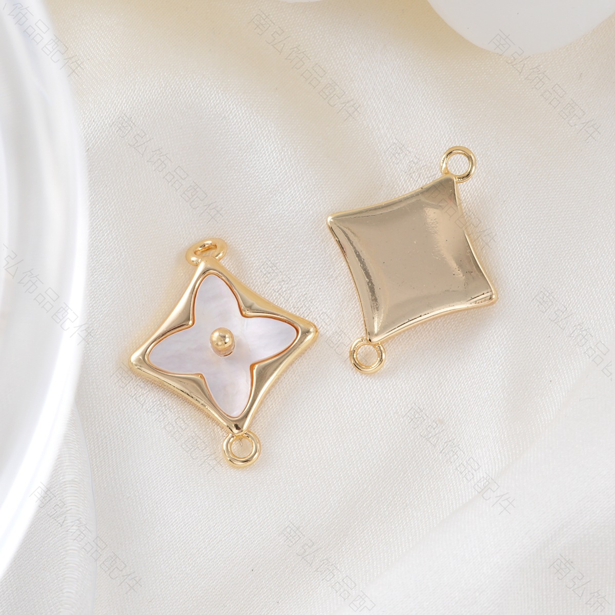 Copper-plated 18k gold color retention inlaid white shell four-leaf clover connection buckle bracelet, necklace clasp, DIY jewelry accessories pic 6